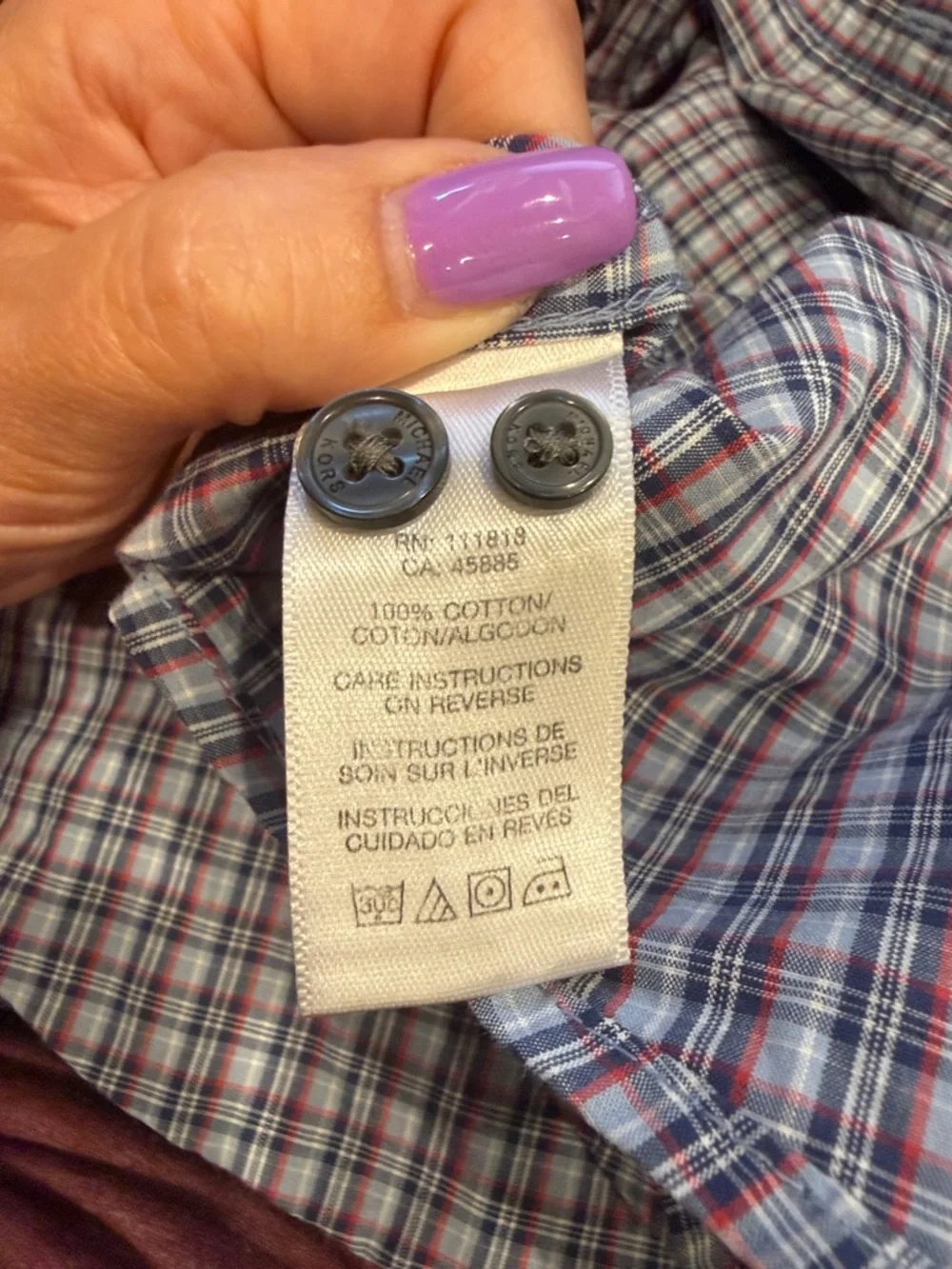 Michael Kors Men's Blue Plaid Button-Down Shirt - Picture 5 of 6